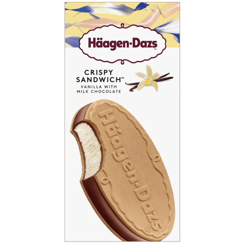 ค้นหาแคลอรี่ ฮาเก้นดาส ไอศครีมคริสปี้แซนด์วิชรสวานิลลาHaagenDazs Vanilla Cream Crisp Sandwich
